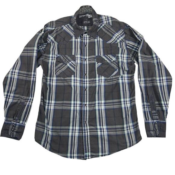 Wrangler 20X 100% Cotton Pearl Snap Western Long Sleeve Shirt Gray Plaid Size L - Picture 1 of 12